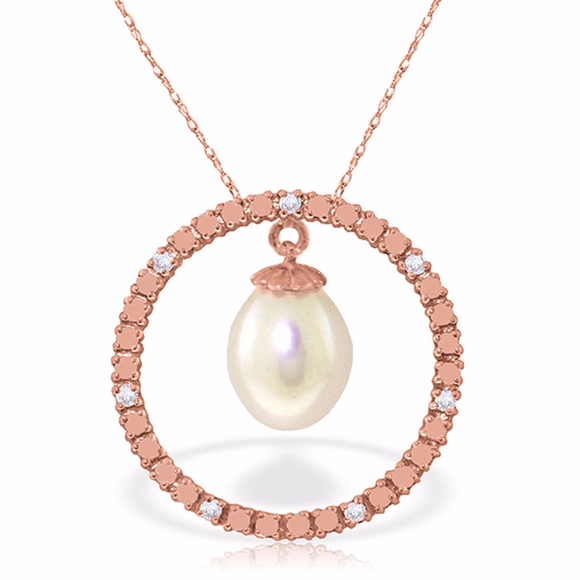 14K. GOLD DIAMONDS & PEARL CIRCLE OF LOVE NECKLACE